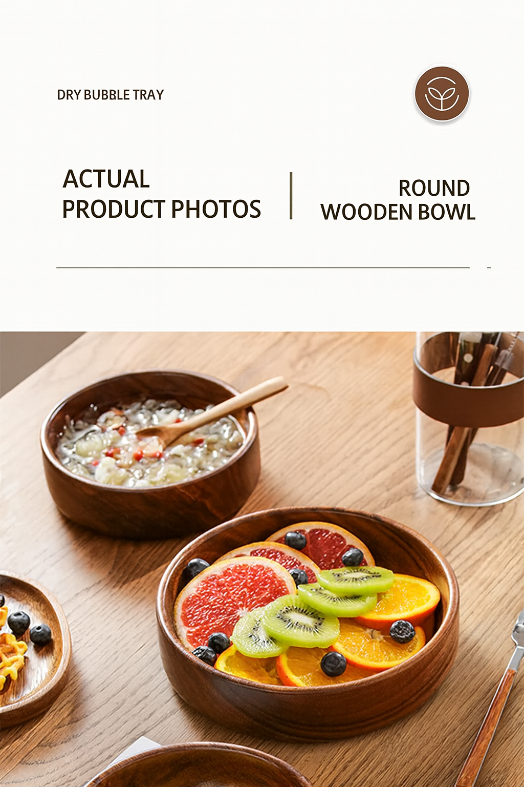 Vintage Solid Wood Salad Bowl Handmade Walnut Serving Bowl