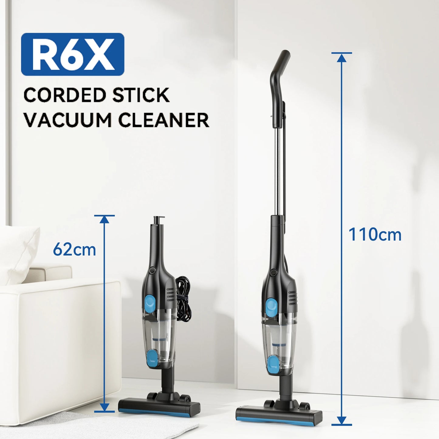 2-in-1 Lightweight Corded Vacuum with Long Cable and Multi Nozzles