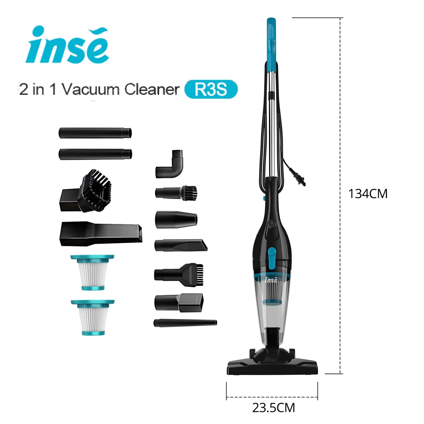 2-in-1 Lightweight Corded Vacuum with Long Cable and Multi Nozzles