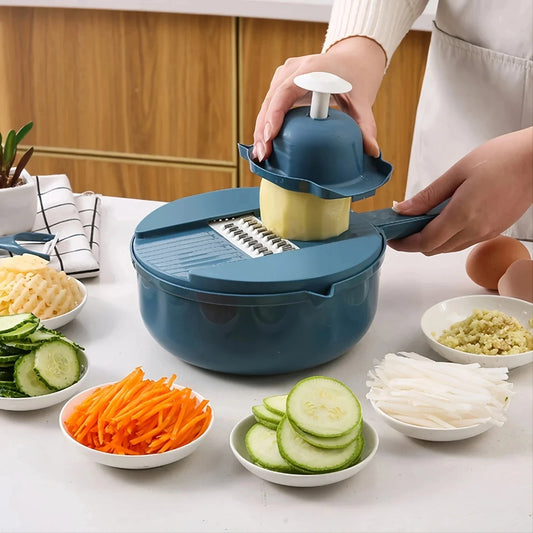 Multi-Functional 9-in-1 Manual Vegetable Slicer with Interchangeable Blades