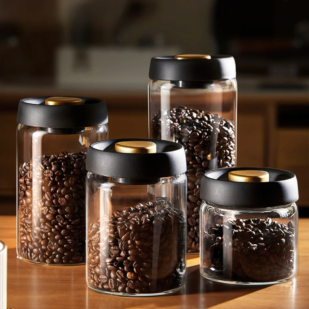 Vacuum Sealed Coffee Bean Storage Jar Airtight Glass Food Container