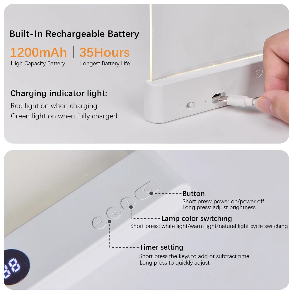LED Book Light with Timer and Rechargeable Battery for Bedtime Reading