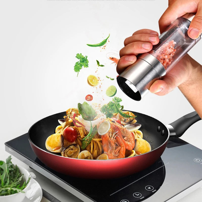 2-in-1 Manual Salt & Pepper Grinder Stainless Steel Adjustable Ceramic Spice Mill