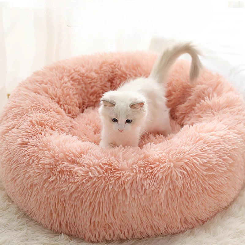 Soft Plush Cat Bed Washable Round Nest for Small Pets