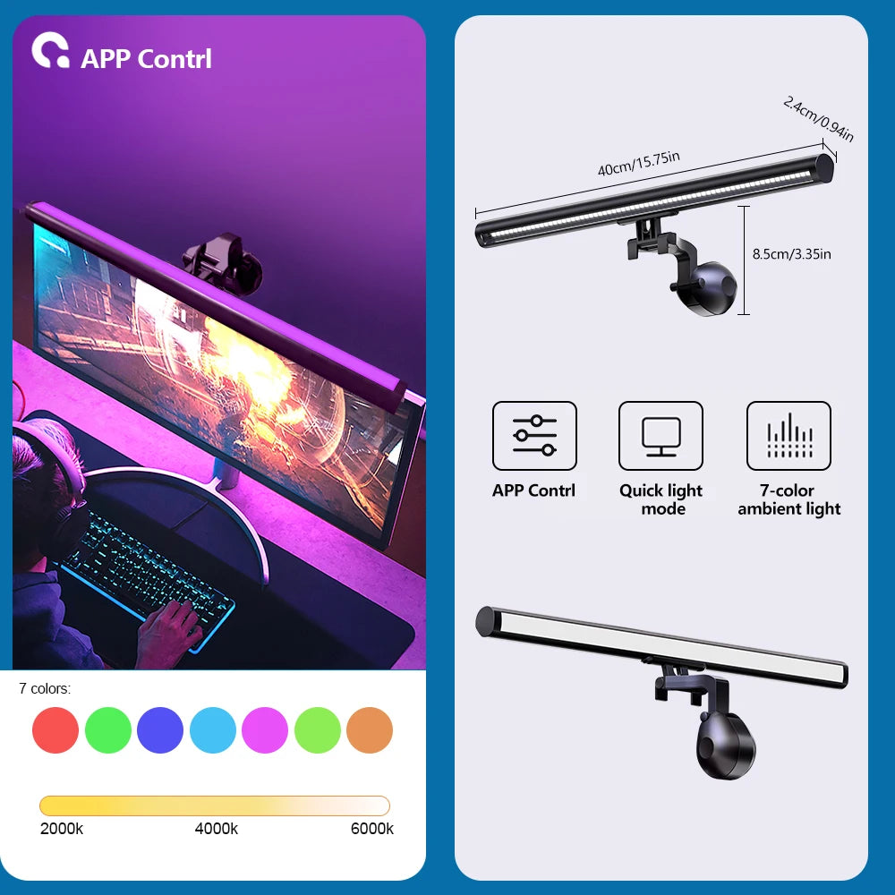 LED Monitor Light Bar Eye-Friendly Screen Lamp with RGB Backlight for Gaming & Work