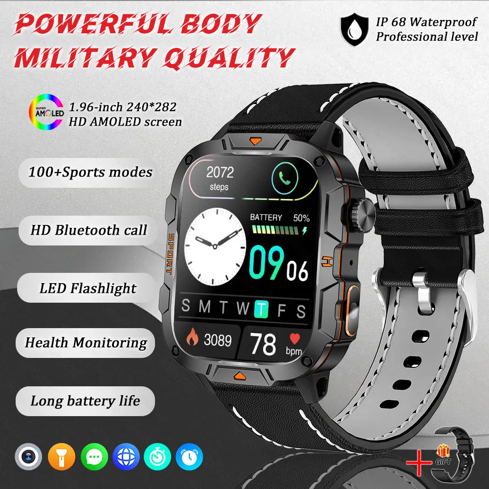 Men's Sports Smartwatch with HD Bluetooth Call & 100+ Modes – Military Grade