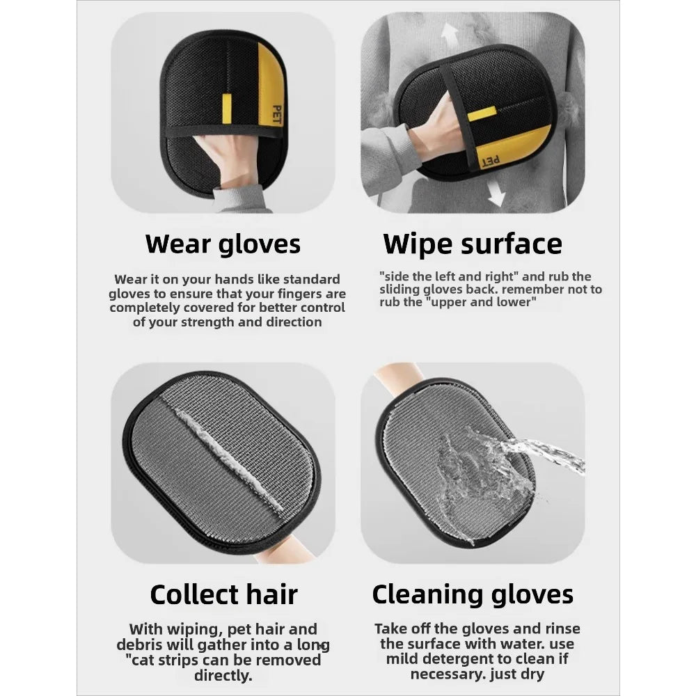 Pet Hair Remover Glove for Cats and Dogs with Grooming Brush