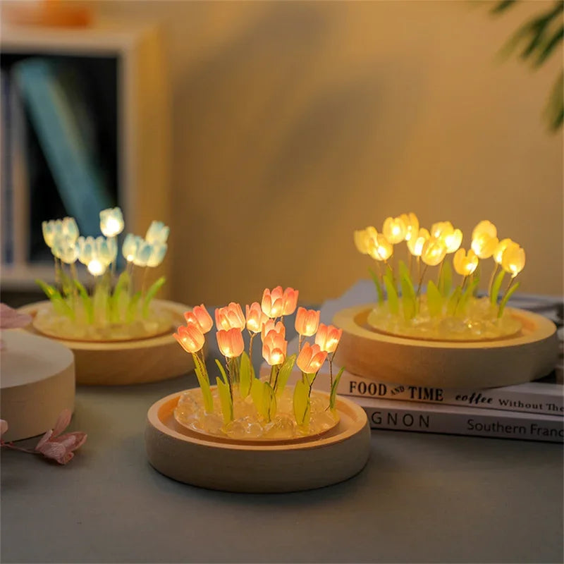 Handmade Tulip Flower LED Night Light for Bedroom Decor
