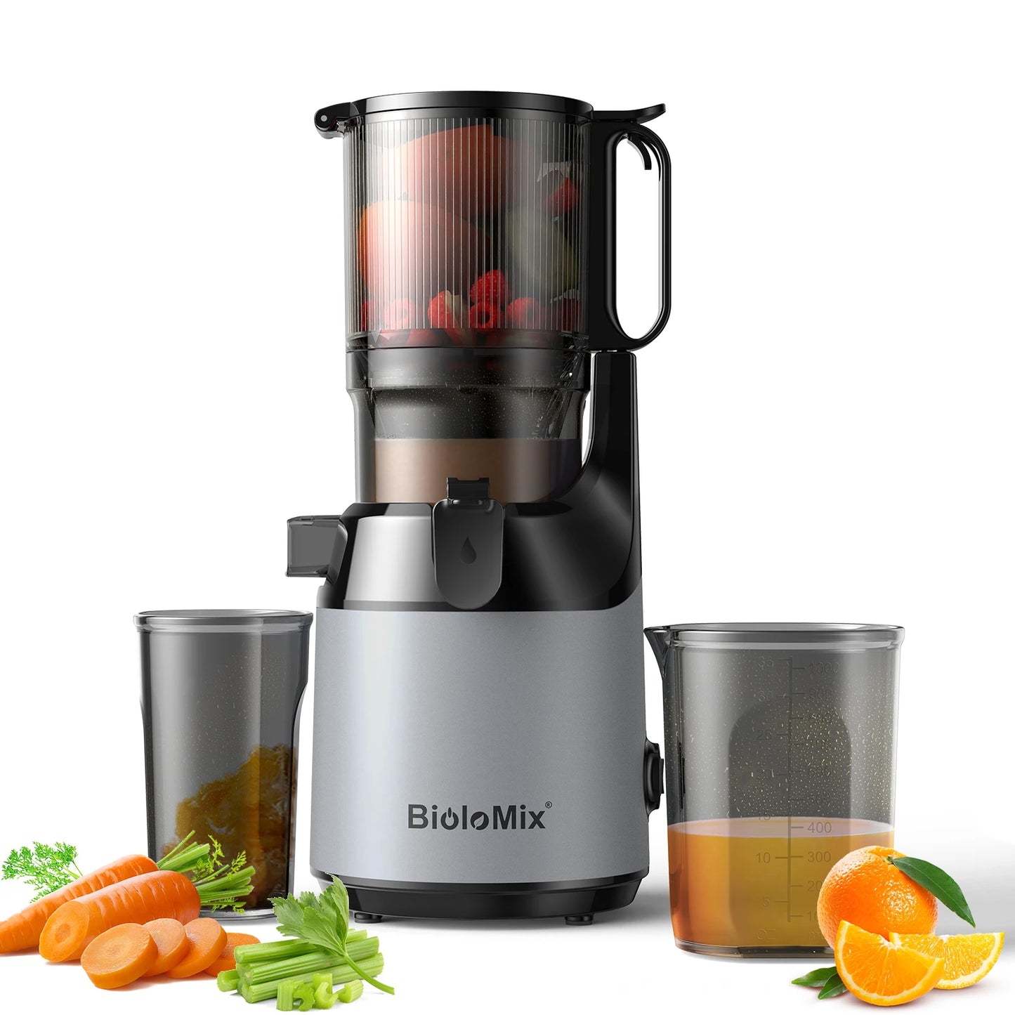 BioloMix Cold Press Juicer with 130mm Feed Chute and Triple Mesh Filtration