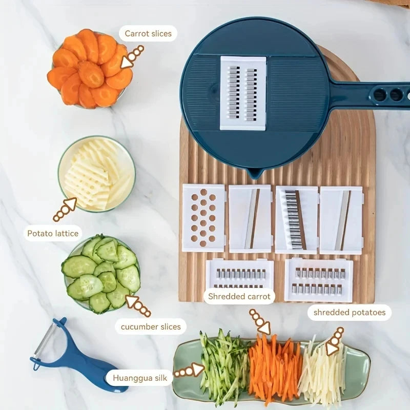 Multi-Functional 9-in-1 Manual Vegetable Slicer with Interchangeable Blades