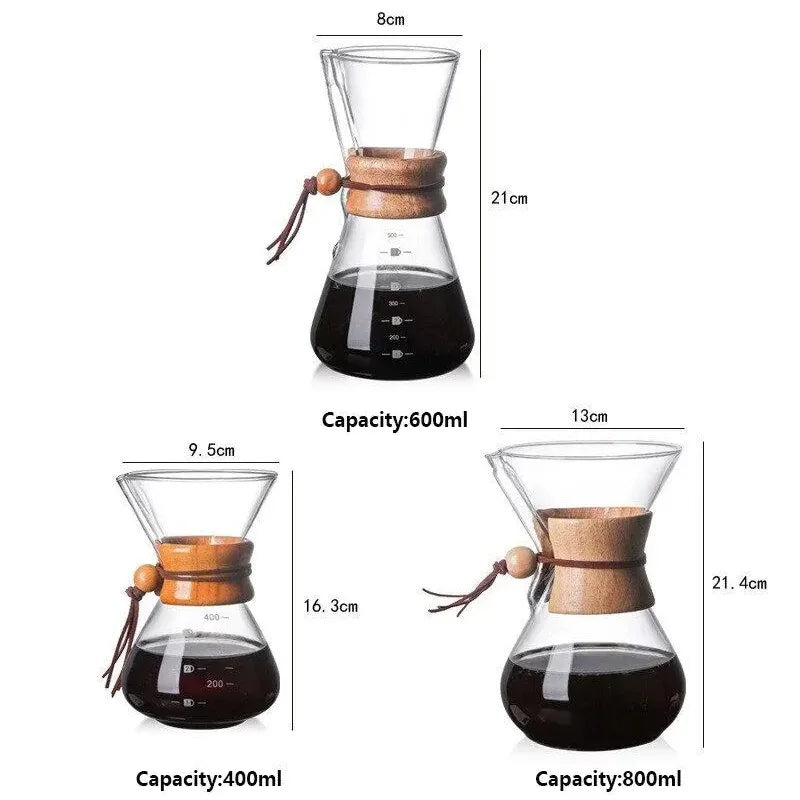 600ml Hand Glass Coffee Kettle with Stainless Steel Drip Filter