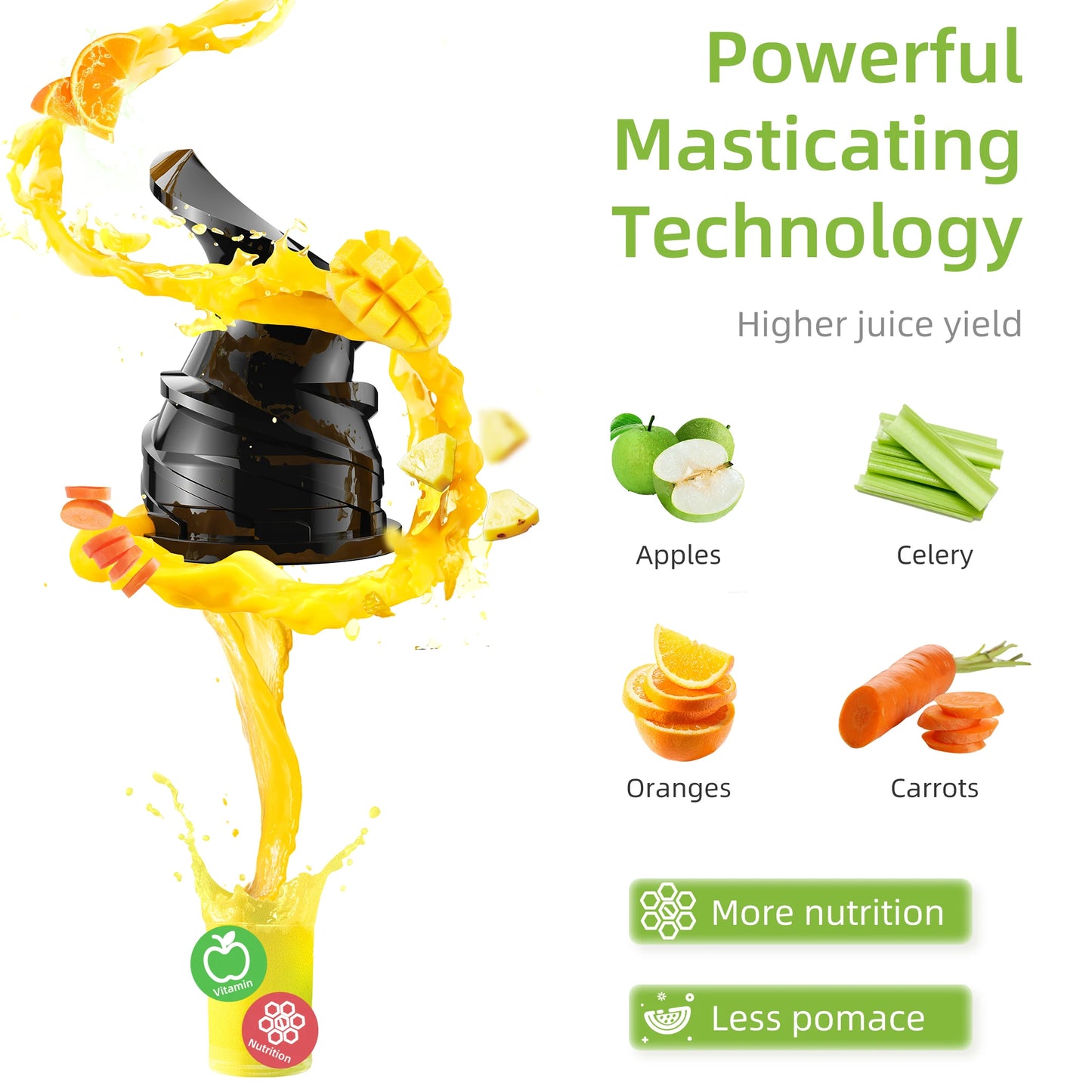 BioloMix Cold Press Juicer with 78mm Feed Chute and 200W Quiet Motor