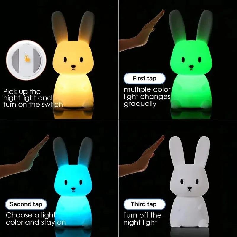 Soft Silicone Bunny Night Light with Touch Control & 7-Colour Modes