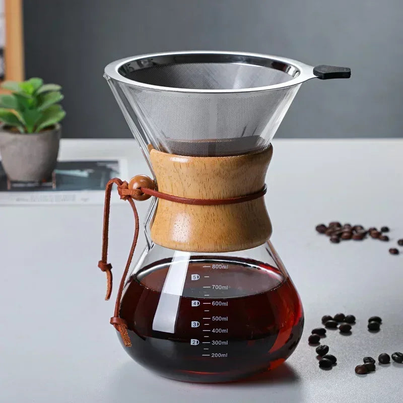 600ml Hand Glass Coffee Kettle with Stainless Steel Drip Filter