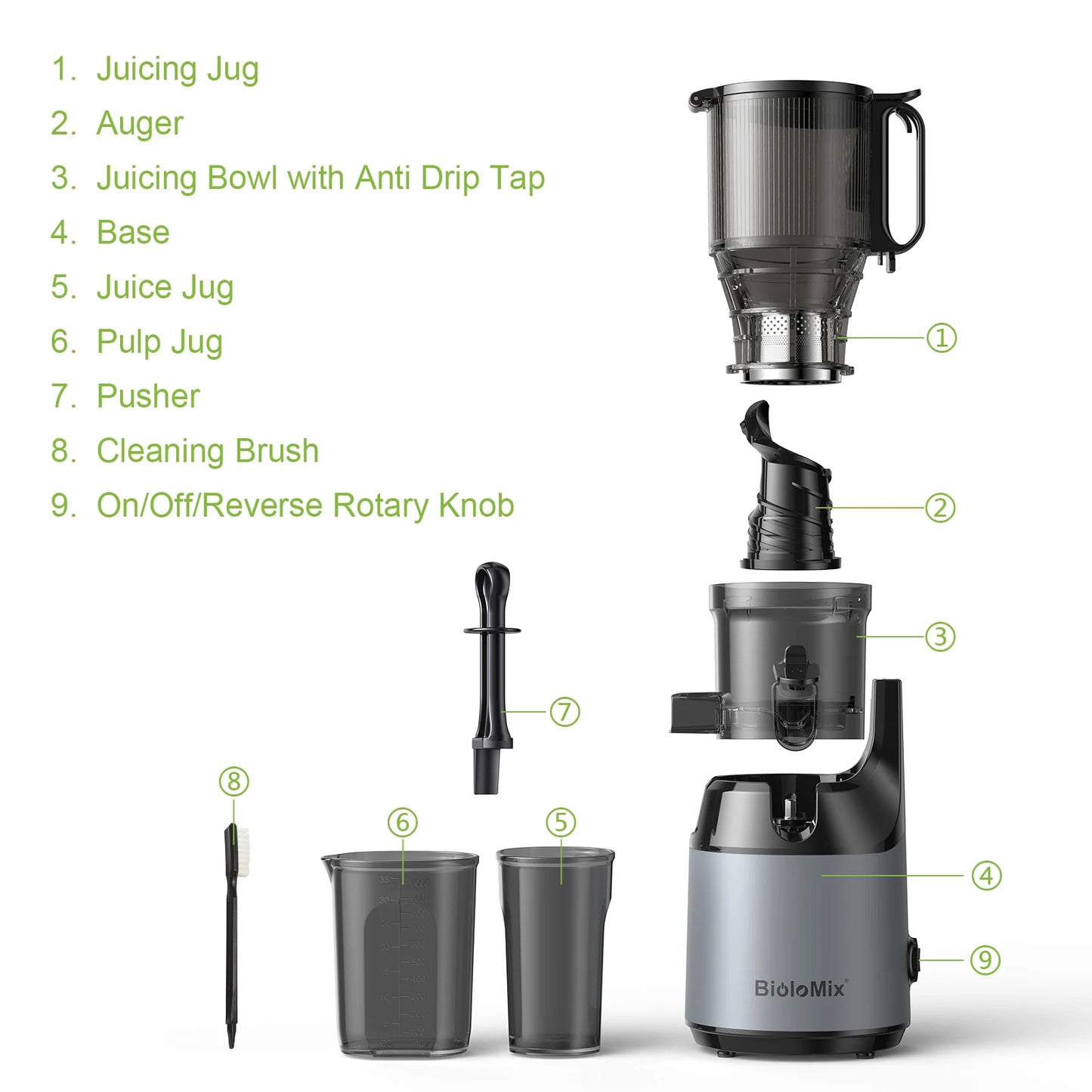 BioloMix Cold Press Juicer with 130mm Feed Chute and Triple Mesh Filtration