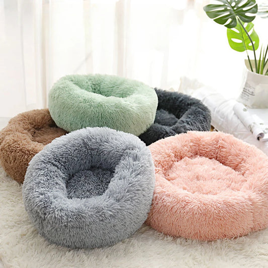 Soft Plush Cat Bed Washable Round Nest for Small Pets