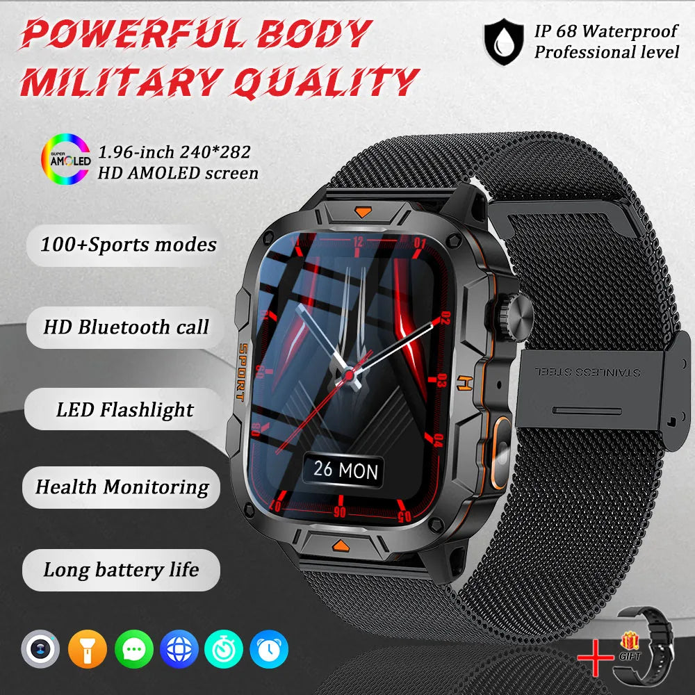 Men's Sports Smartwatch with HD Bluetooth Call & 100+ Modes – Military Grade