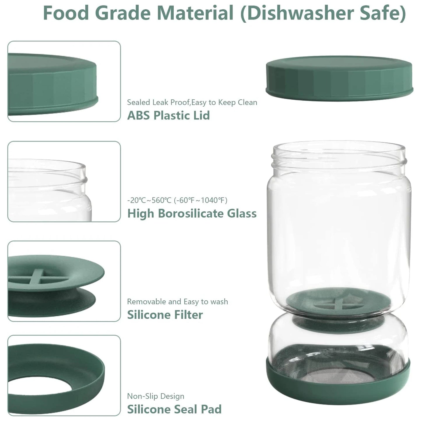 34oz Glass Pickle Jar with Strainer Flip, Airtight Leak-Proof Lid
