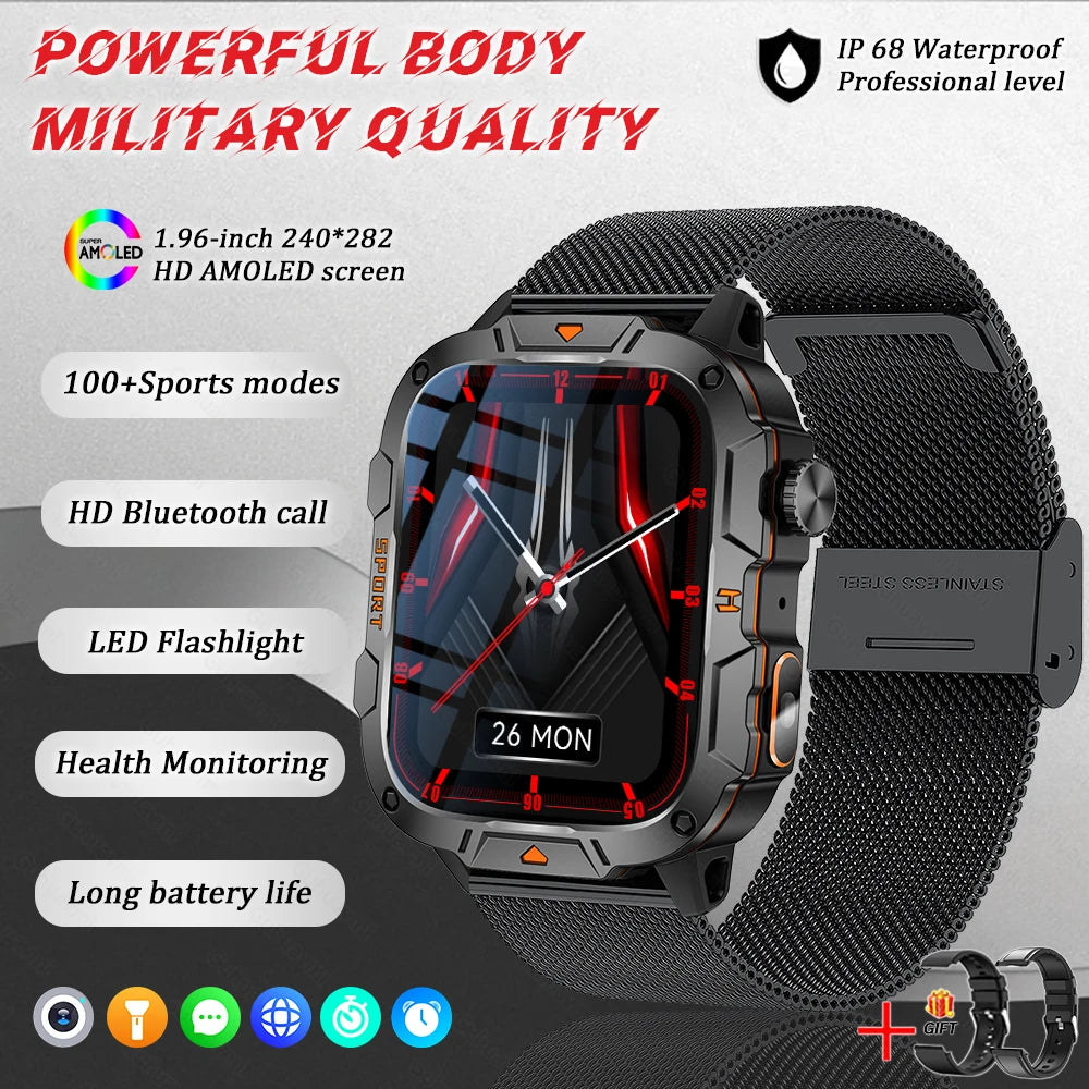 Men's Sports Smartwatch with HD Bluetooth Call & 100+ Modes – Military Grade