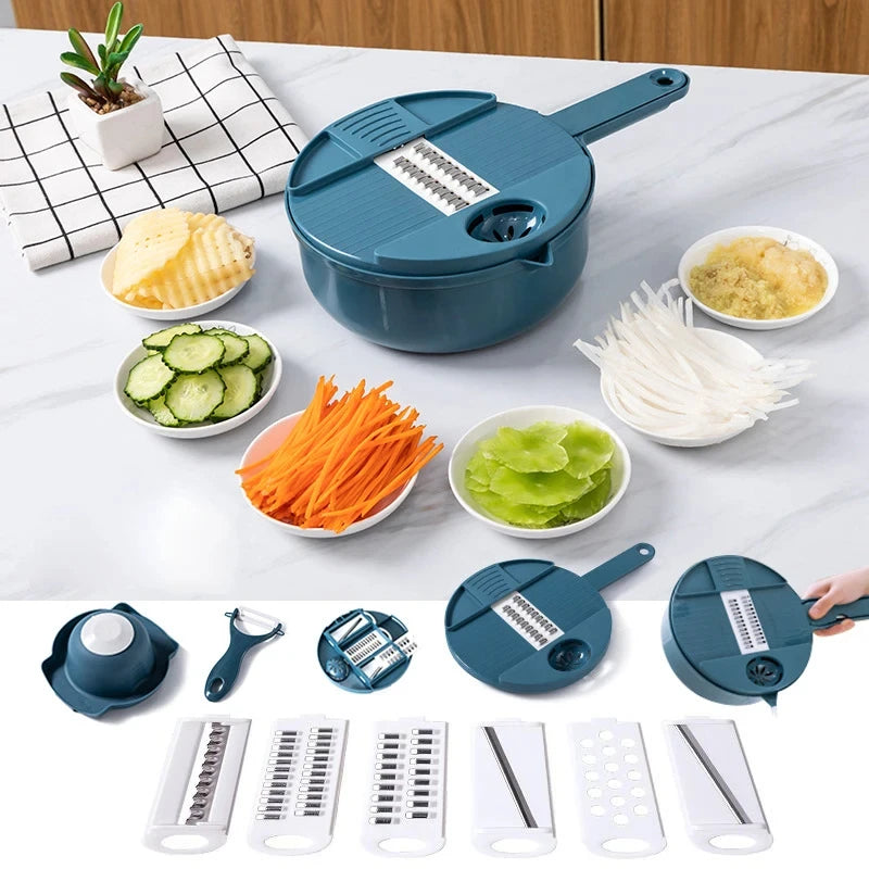 Multi-Functional 9-in-1 Manual Vegetable Slicer with Interchangeable Blades