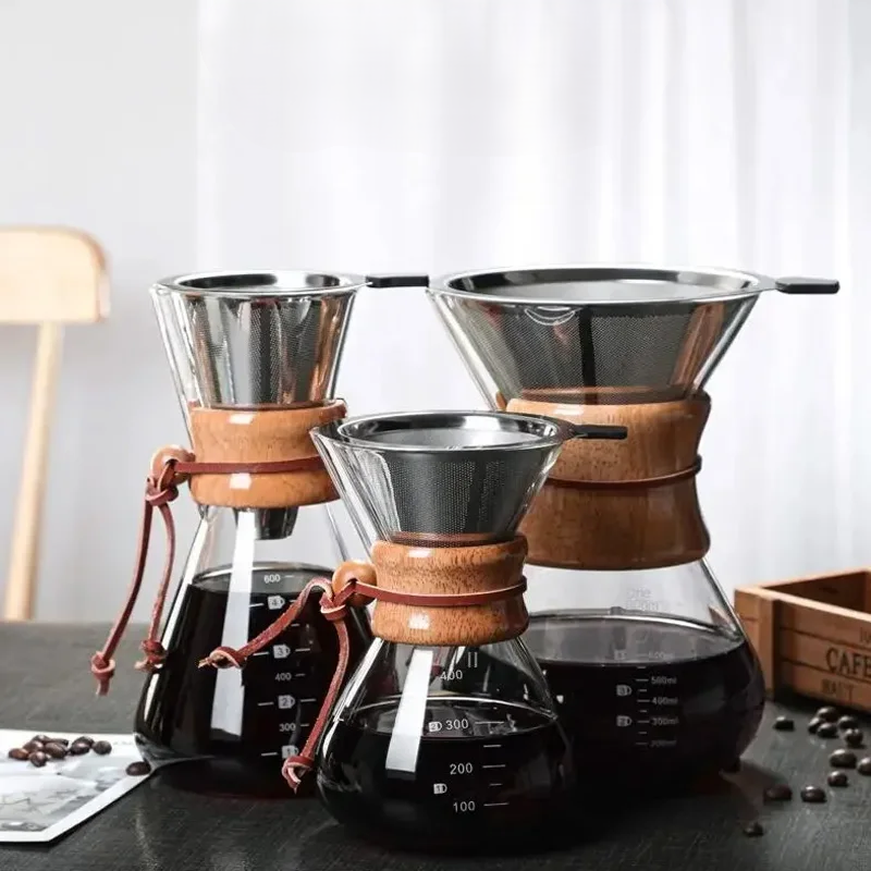 600ml Hand Glass Coffee Kettle with Stainless Steel Drip Filter