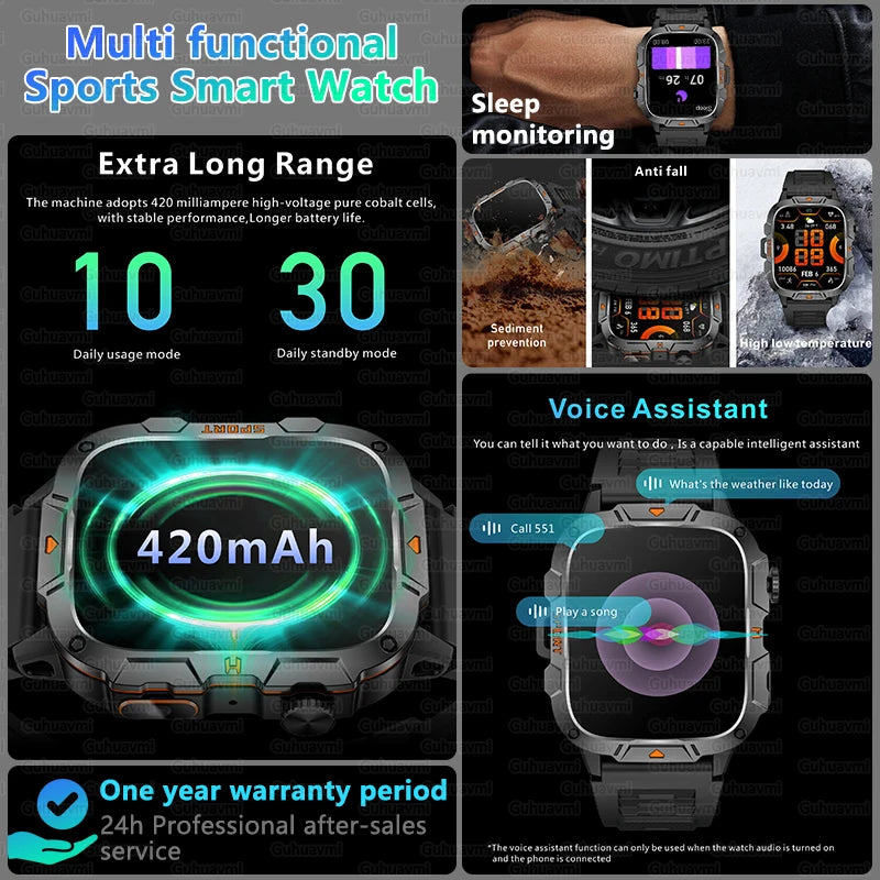 Men's Sports Smartwatch with HD Bluetooth Call & 100+ Modes – Military Grade