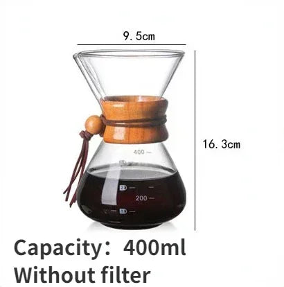 600ml Hand Glass Coffee Kettle with Stainless Steel Drip Filter