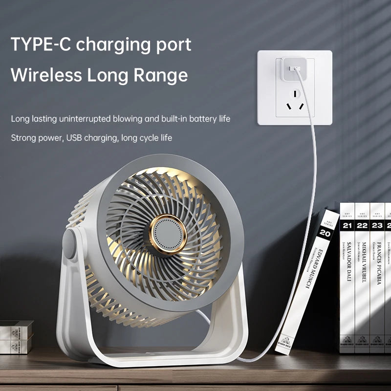 Portable USB Rechargeable Desktop Fan with 5 Speeds and Night Light
