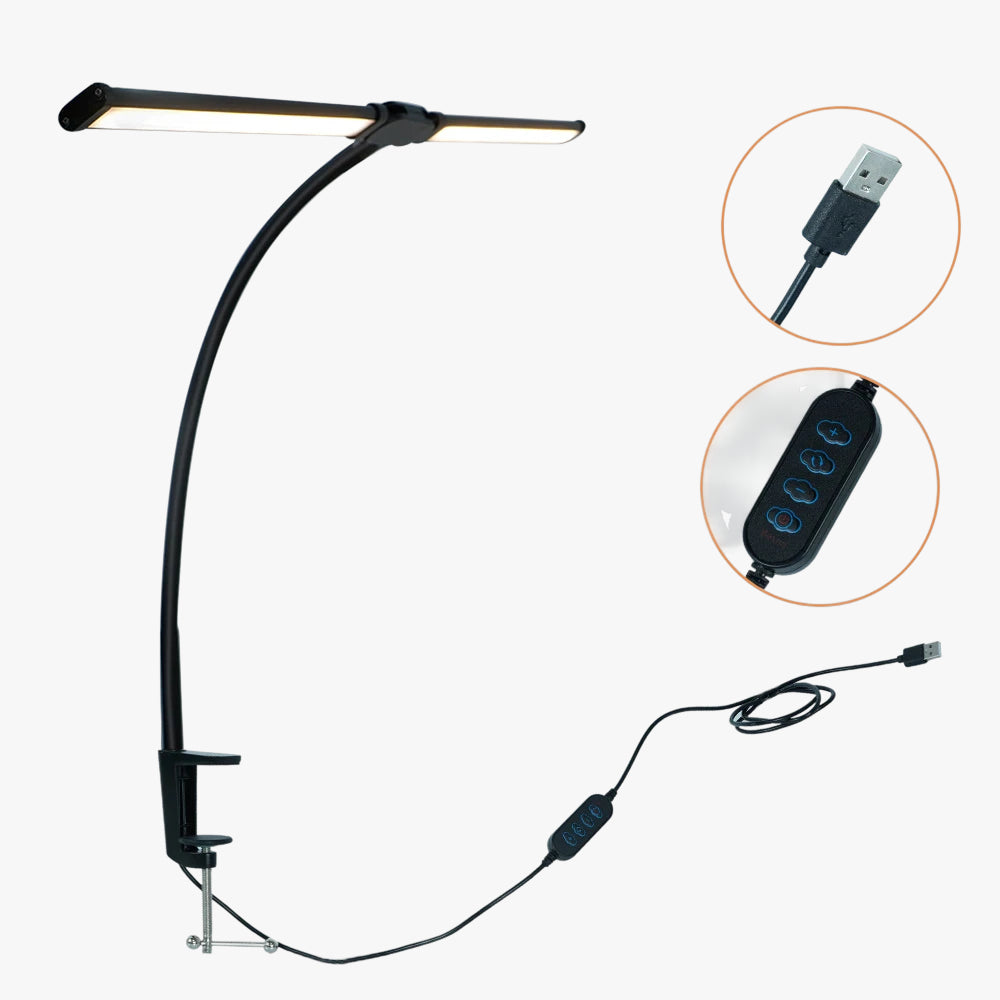 24W Triple Head LED Office Desk Lamp with Clamp and Stepless Dimming