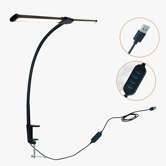 24W Triple Head LED Office Desk Lamp with Clamp and Stepless Dimming