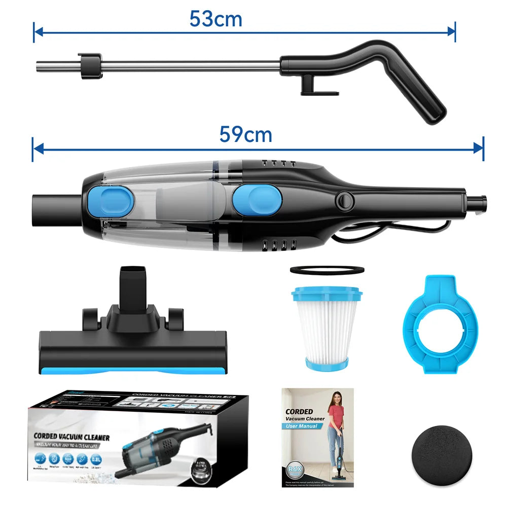 2-in-1 Lightweight Corded Vacuum with Long Cable and Multi Nozzles