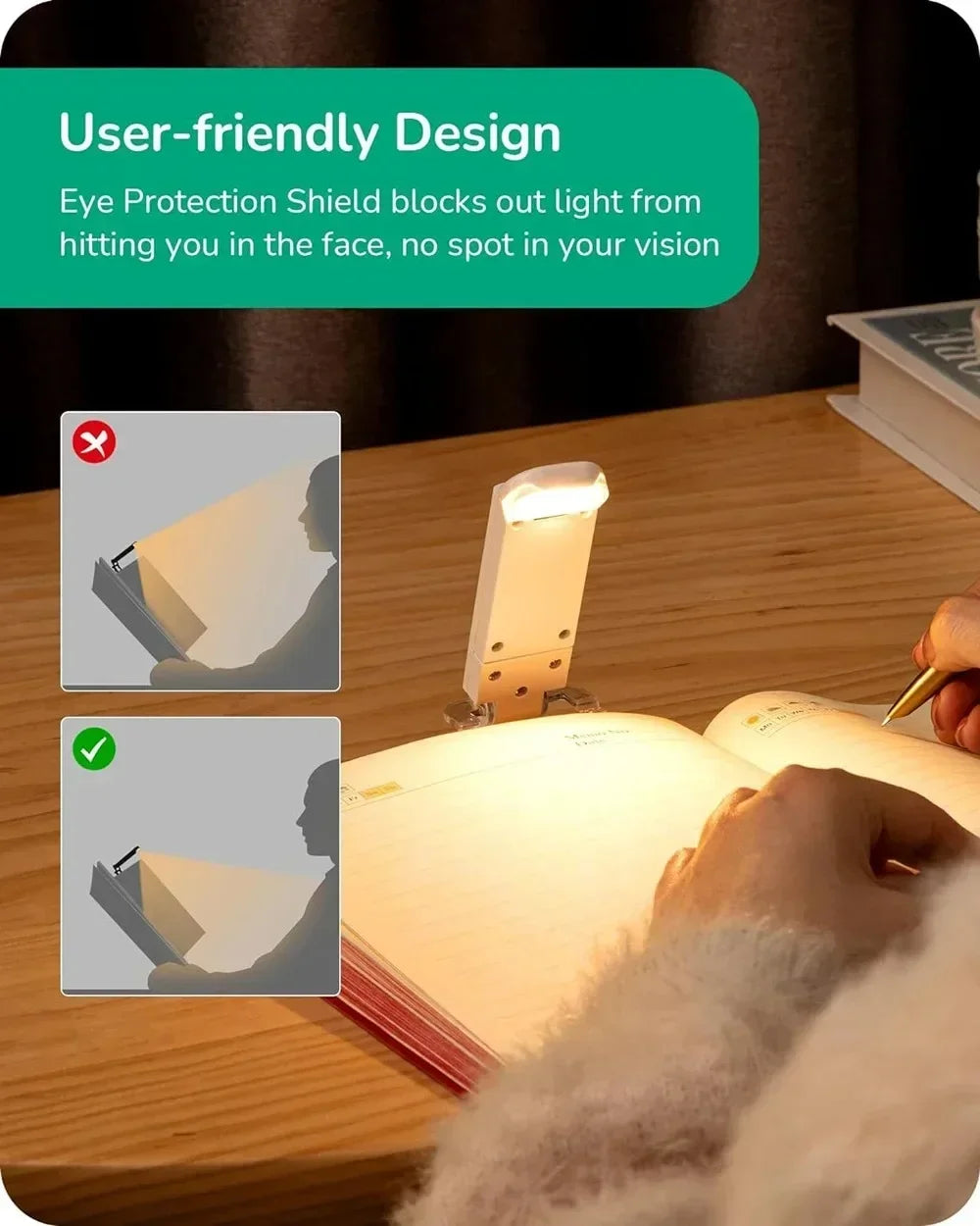 Mini USB Rechargeable Book Light with Amber Glow and Eye Protection