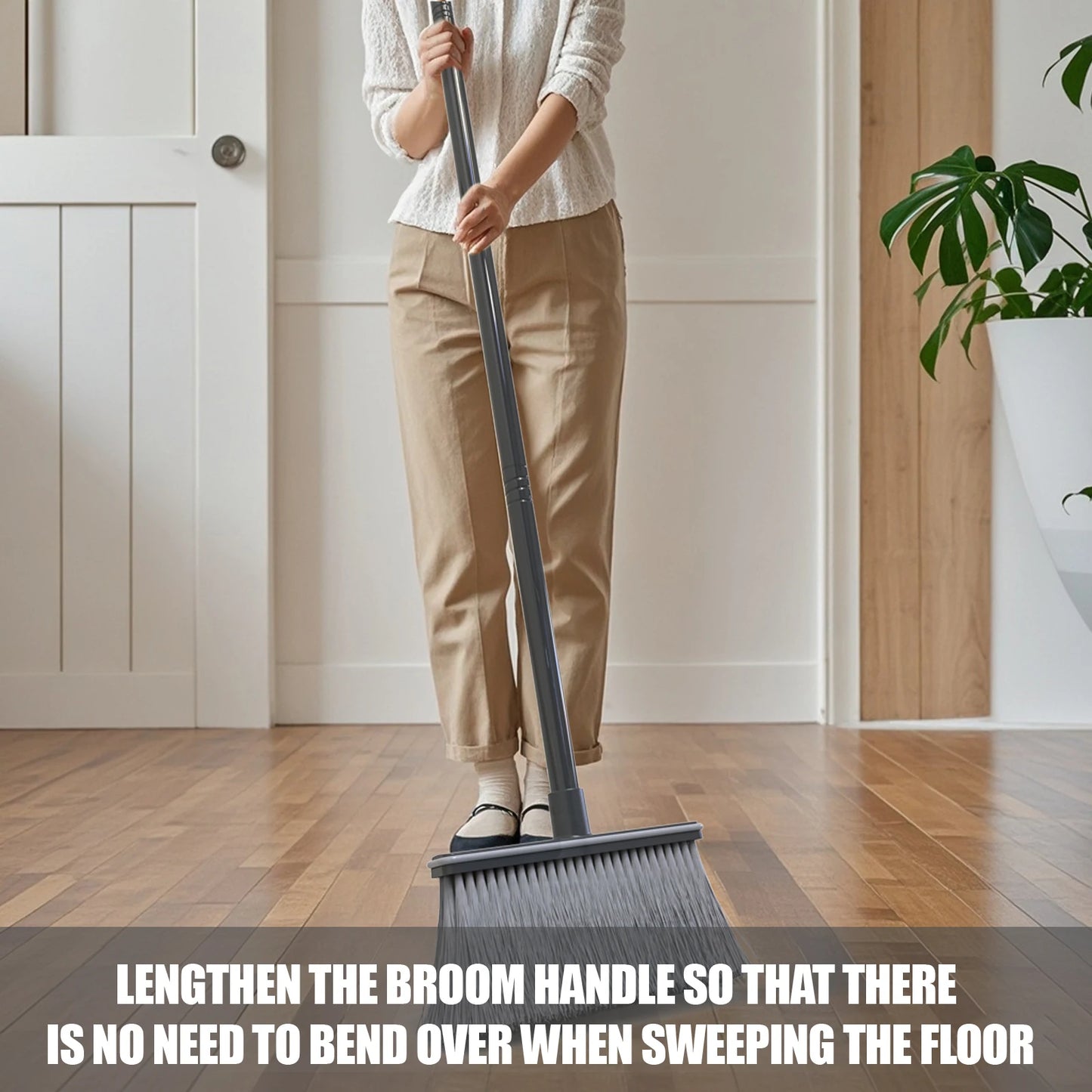 Adjustable Long-Handle Broom and Dustpan Set with Folding Dustpan