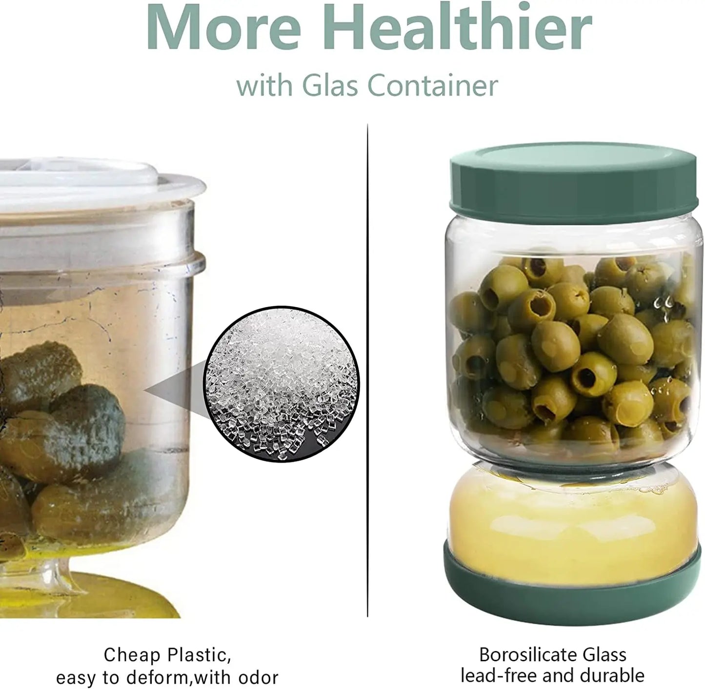 34oz Glass Pickle Jar with Strainer Flip, Airtight Leak-Proof Lid