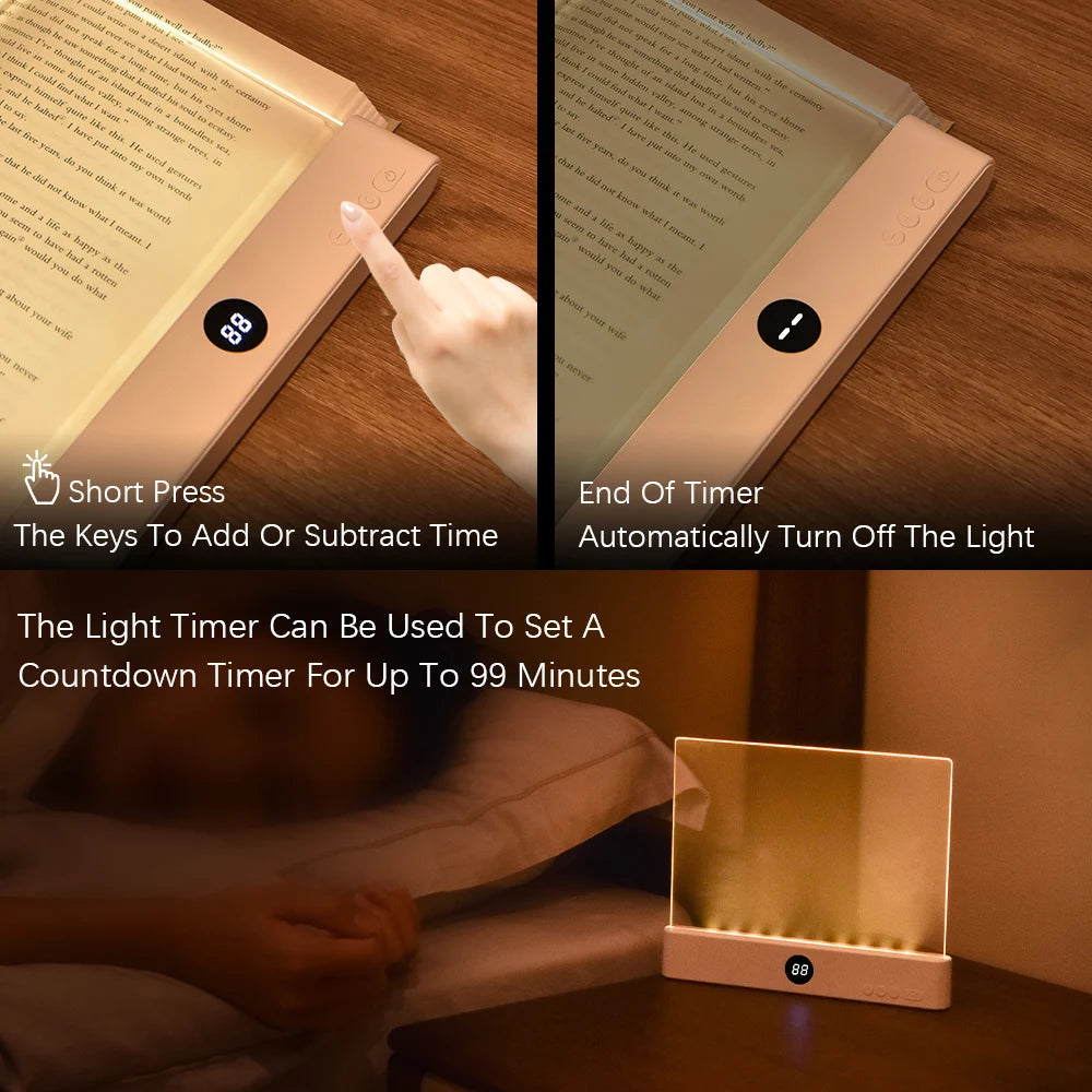 LED Book Light with Timer and Rechargeable Battery for Bedtime Reading