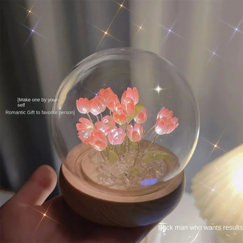 Handmade Tulip Flower LED Night Light for Bedroom Decor
