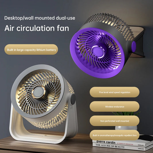 Portable USB Rechargeable Desktop Fan with 5 Speeds and Night Light