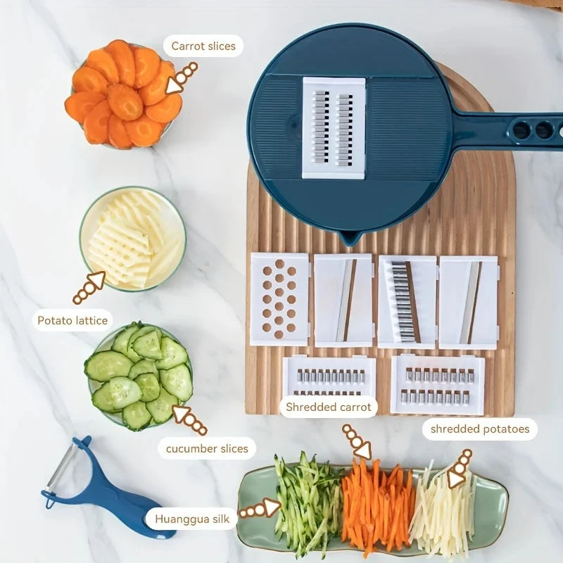 Multi-Functional 9-in-1 Manual Vegetable Slicer with Interchangeable Blades