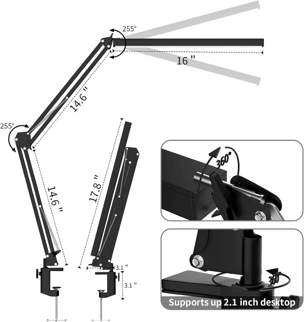 Adjustable Dimmable LED Reading Lamp with Memory Function