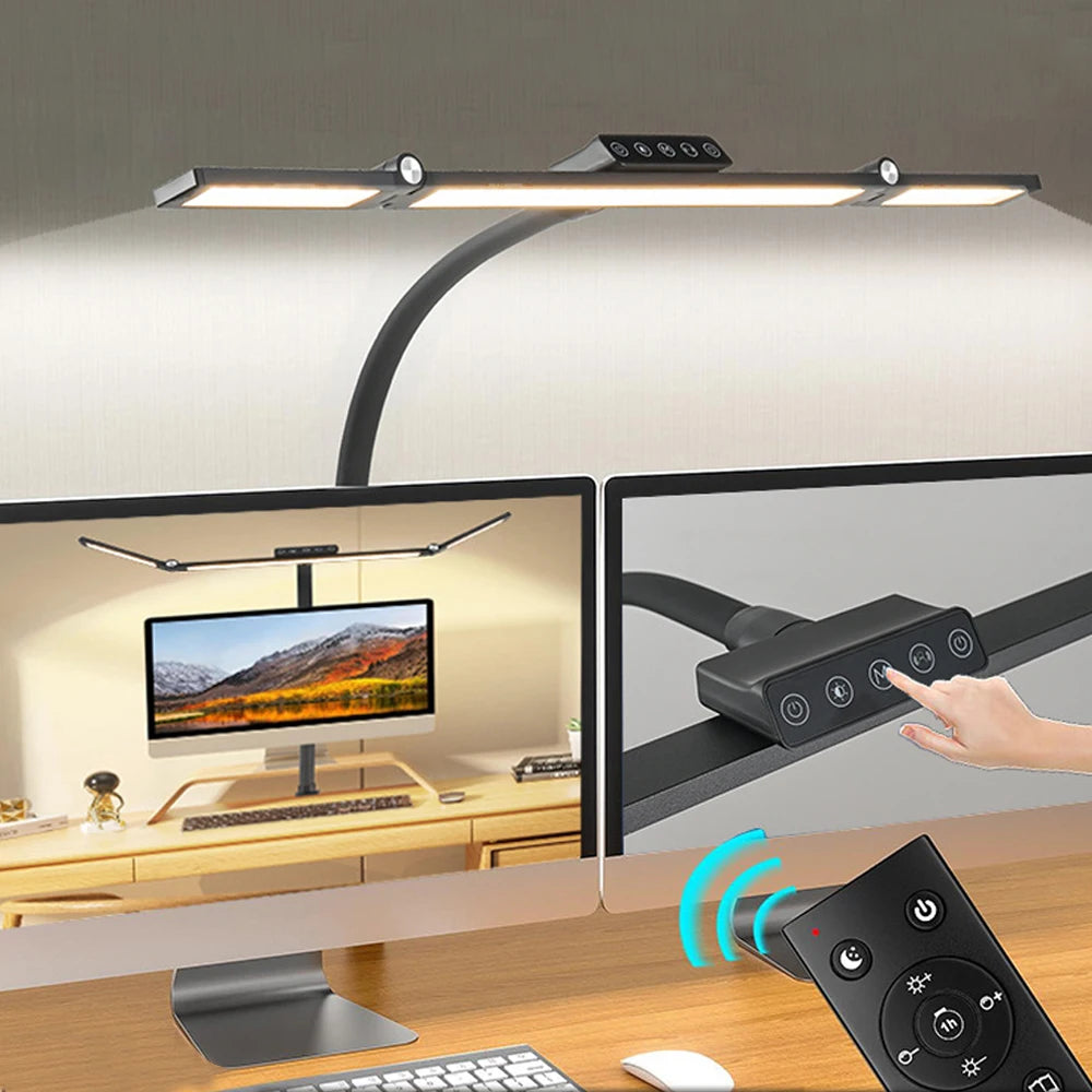 24W Triple Head LED Office Desk Lamp with Clamp and Stepless Dimming