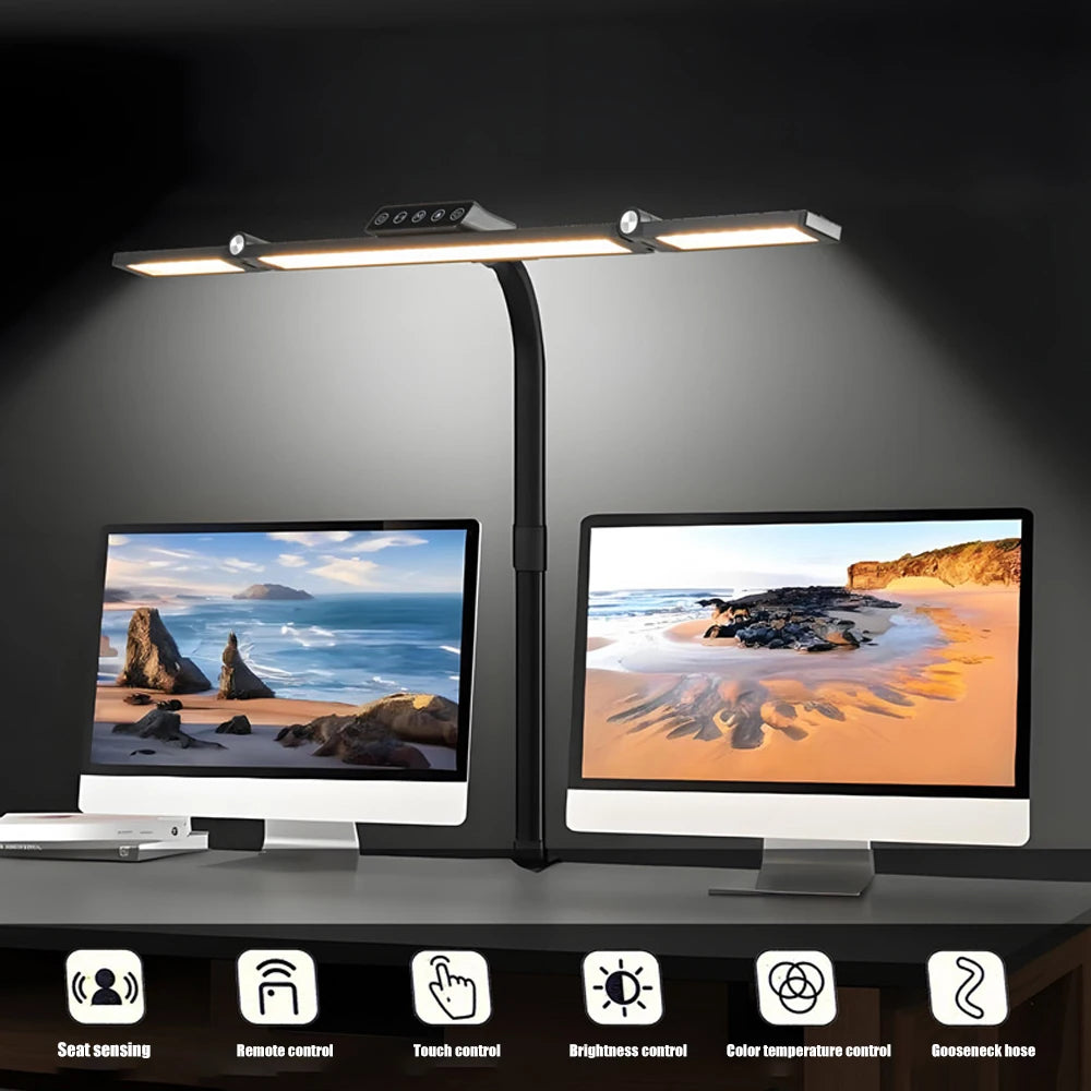 24W Triple Head LED Office Desk Lamp with Clamp and Stepless Dimming