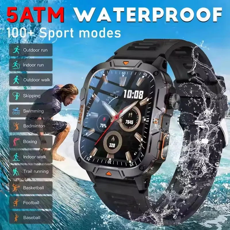 Men's Sports Smartwatch with HD Bluetooth Call & 100+ Modes – Military Grade