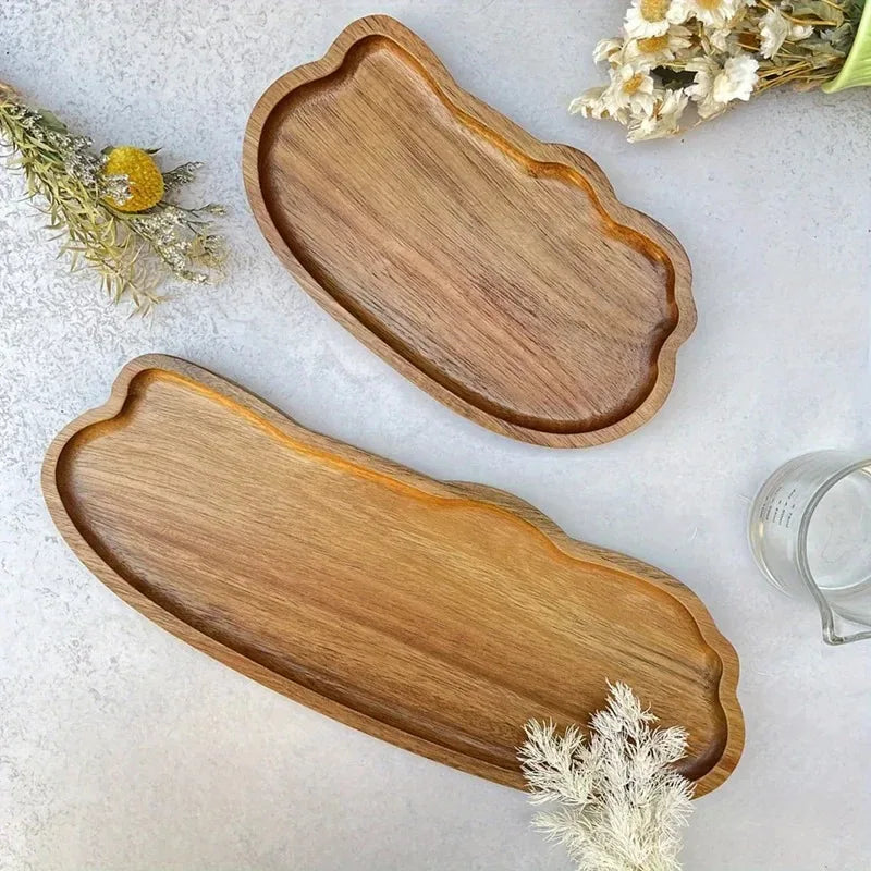 Japanese-Style Wooden Serving Tray for Snacks, Desserts and Coffee