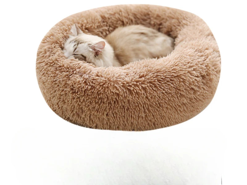 Soft Plush Cat Bed Washable Round Nest for Small Pets