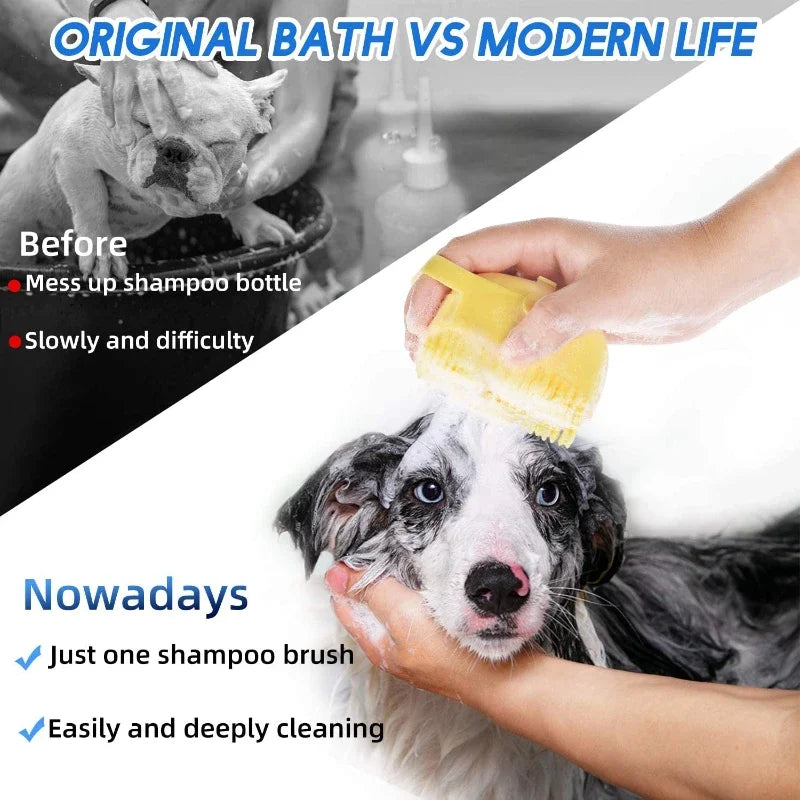 Pet Shampoo Brush with 80ml Dispenser for Dogs and Cats - Soft Silicone