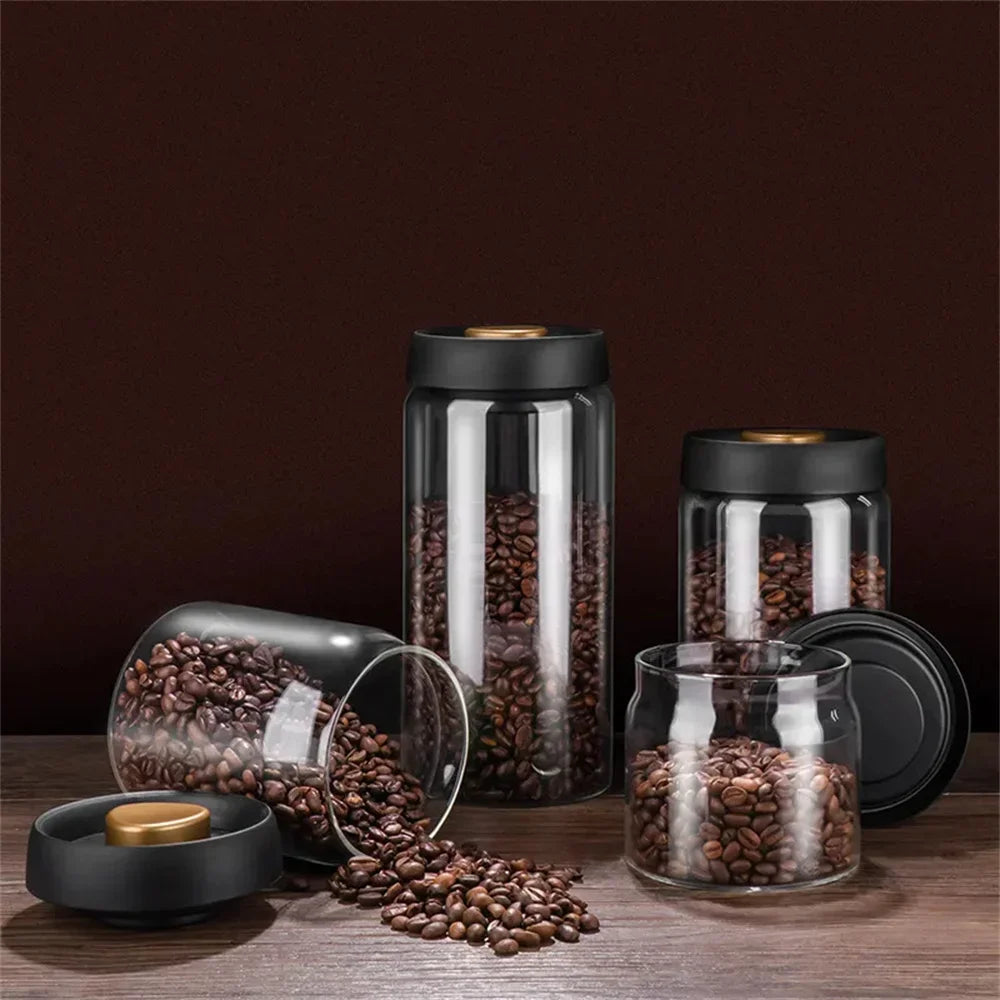 Vacuum Sealed Coffee Bean Storage Jar Airtight Glass Food Container