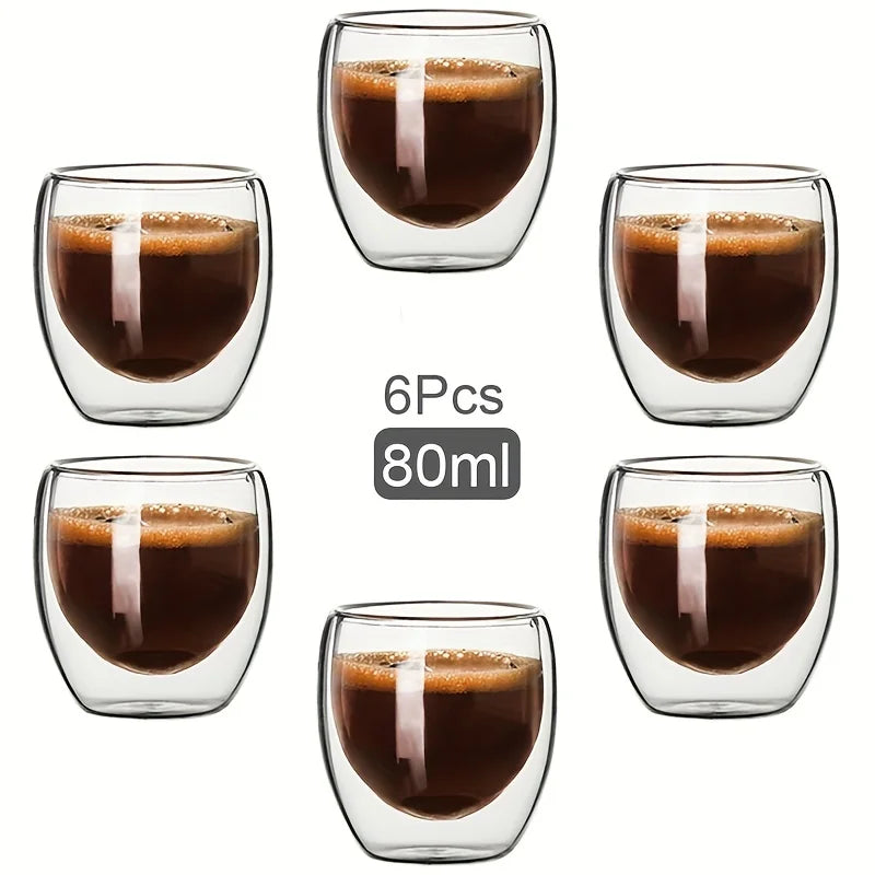 Transparent Borosilicate Double Wall Glass for Espresso, Drinks, and Desserts