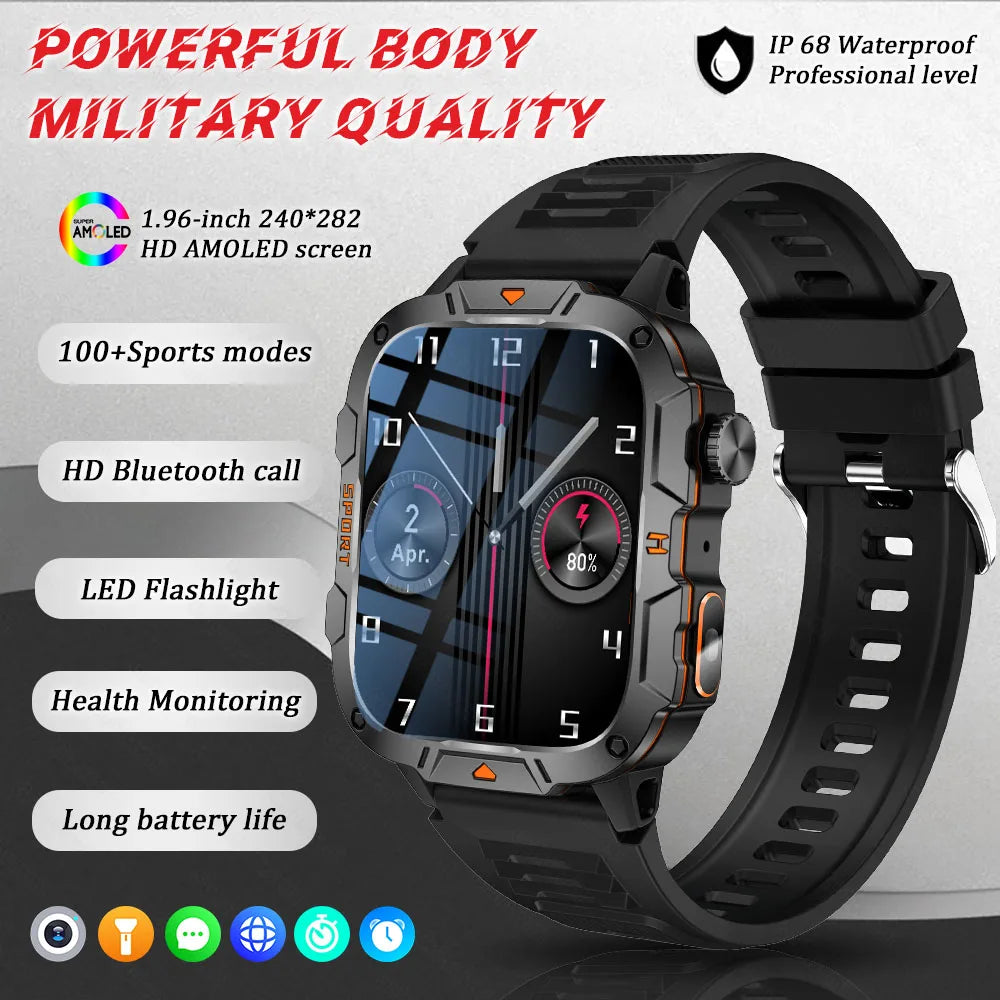 Men's Sports Smartwatch with HD Bluetooth Call & 100+ Modes – Military Grade