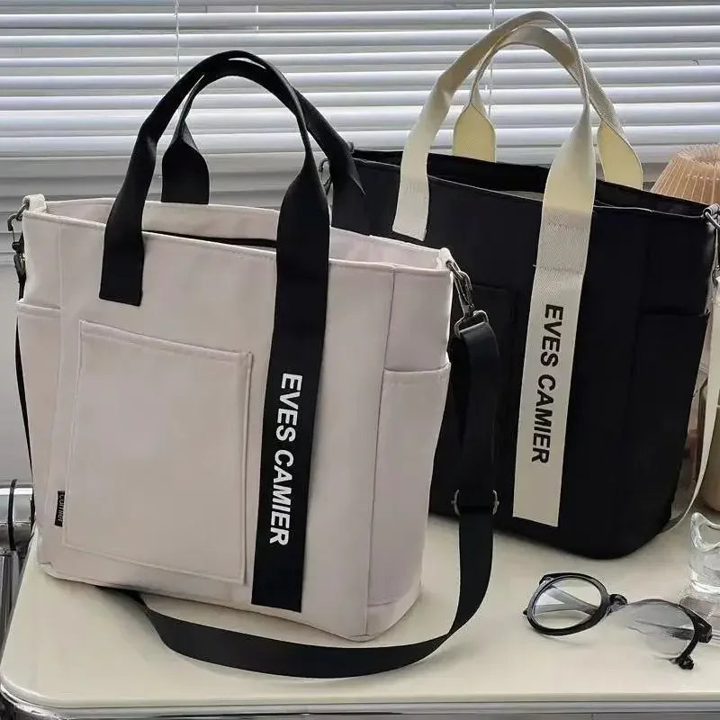 Fashion Nylon Tote Handbag with Zipper and Multiple Pockets