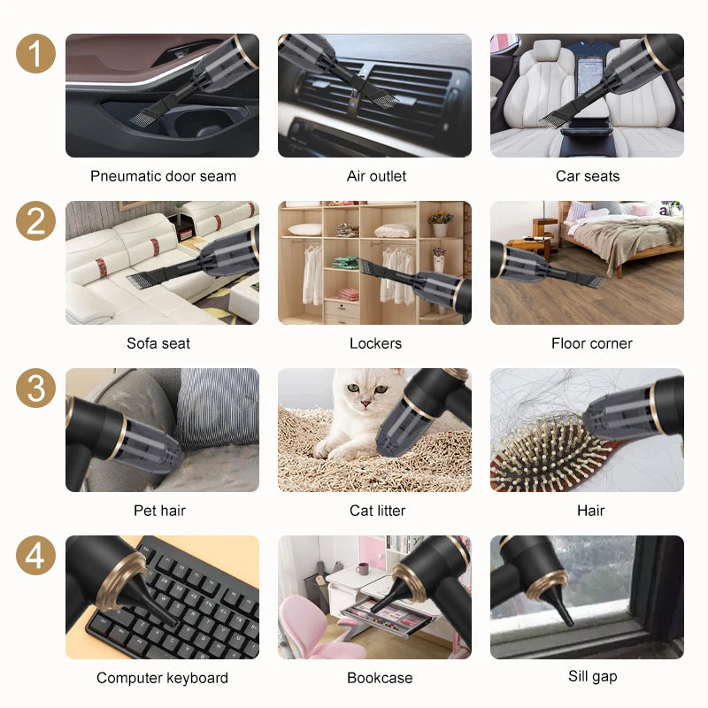 Mini Wireless Car Vacuum Cleaner with Powerful Suction for Home and Auto Use